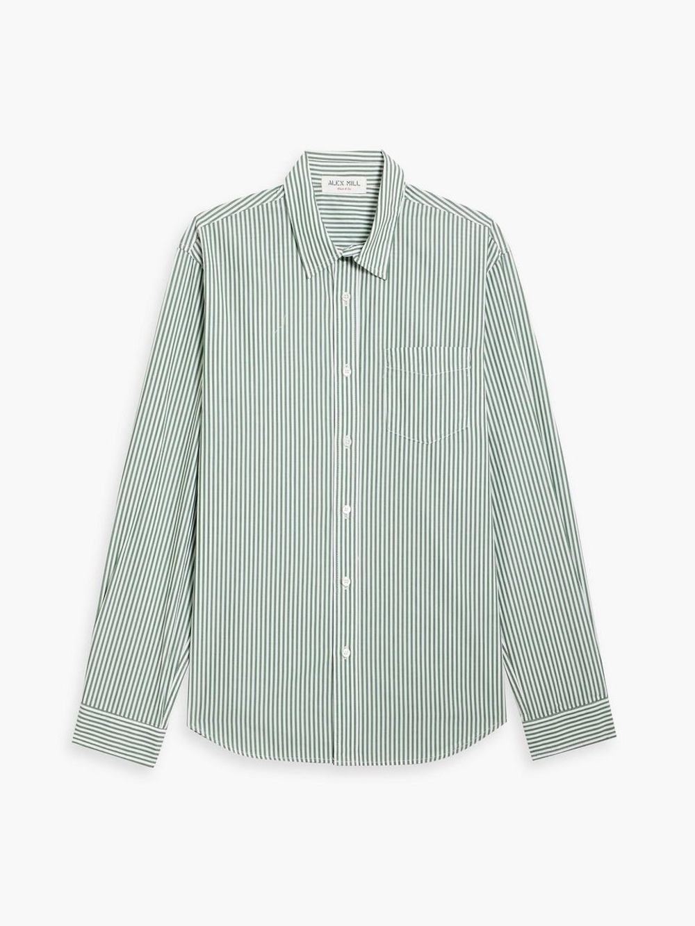 Alex Mill Green and White Vertical Stripe Button-Up Shirt